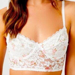 NWT Forever 21 White Lace With a Pink Floral Print Underwire Corset- size XL